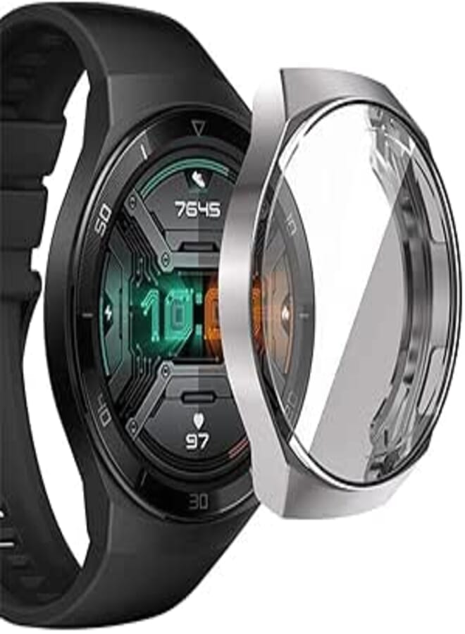 3E Full Protection, Plastic Cover Bumper with Screen Protection (2in1) Colored, TPU to Protect Smart Watch, Case for Huawei Watch GT2E , Case GT 2e (Silver)